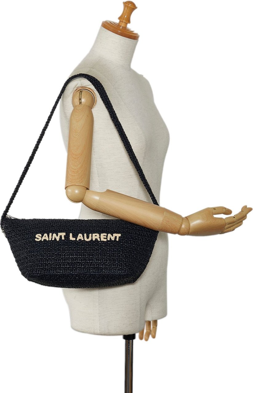 Saint Laurent Le Raffia Logo Shoulder Bag Zwart