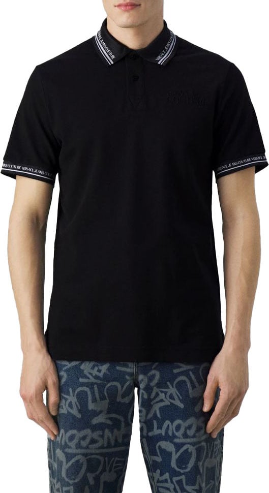 Versace Jeans Couture Versace Jeans Couture Poloshirt Monogram Black/White Zwart