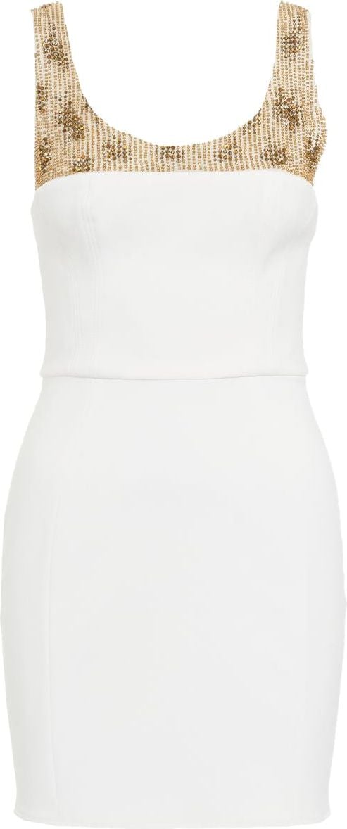 Elisabetta Franchi Crêpe mini dress with pearl embroidery Wit