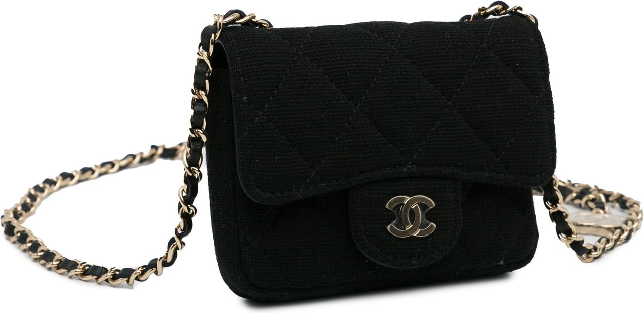 Chanel CC Jersey Flap Chain Belt Bag Zwart