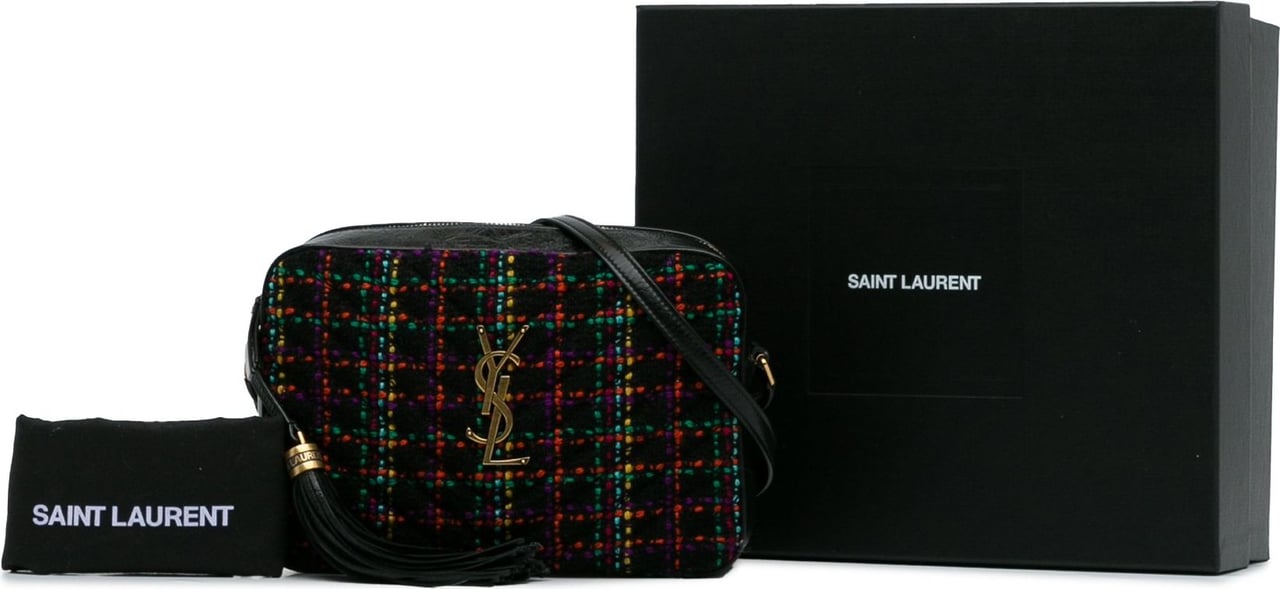 Saint Laurent Tweed Lou Crossbody Bag Zwart