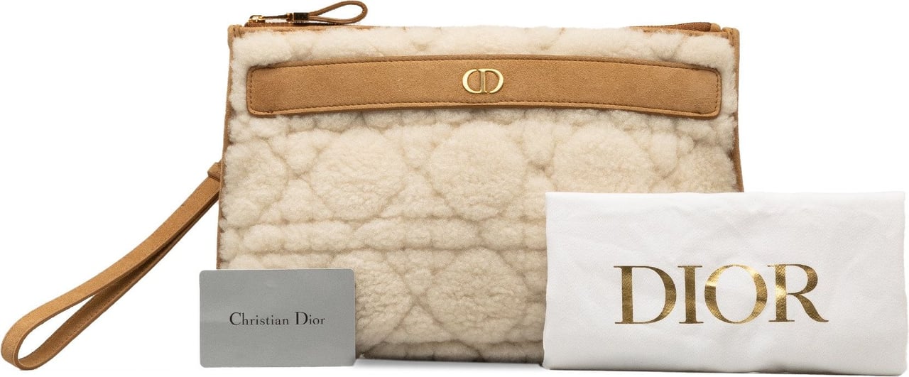 Dior Large Shearling Caro Pouch Bruin
