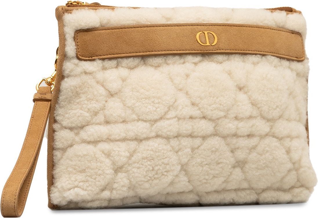 Dior Large Shearling Caro Pouch Bruin