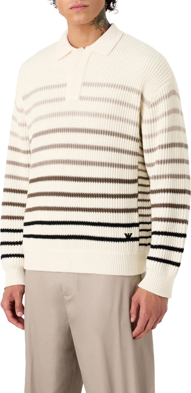 Emporio Armani Striped Cob Stitched jumper Beige