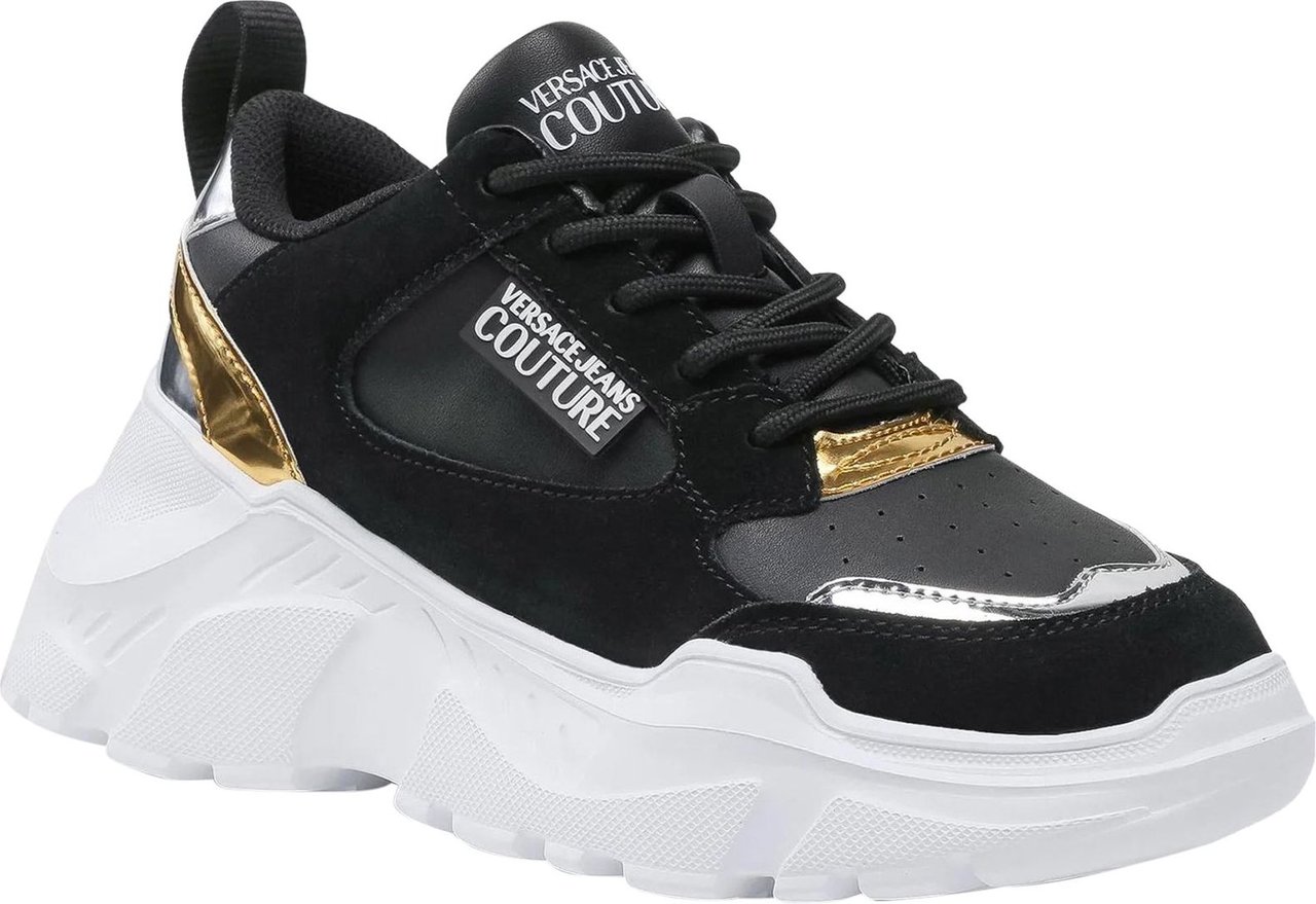 Versace Versace Jeans Couture Leather And Suede Sneakers Zwart