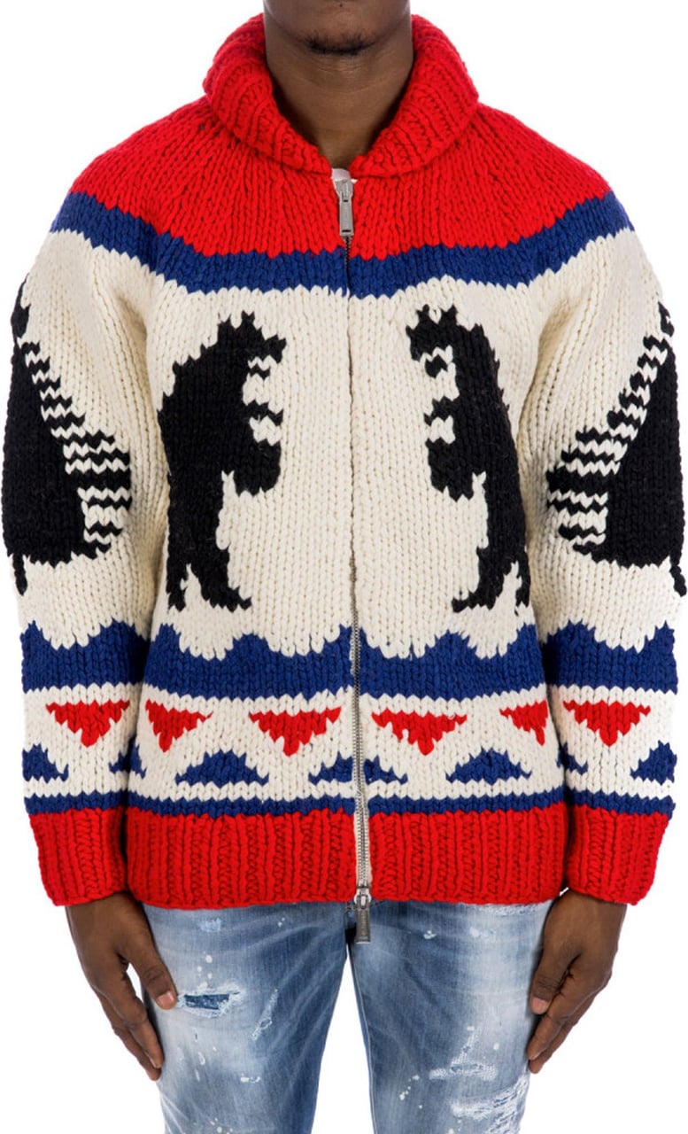 Dsquared2 Dsquared2 Printed Wool Cardigan Wit