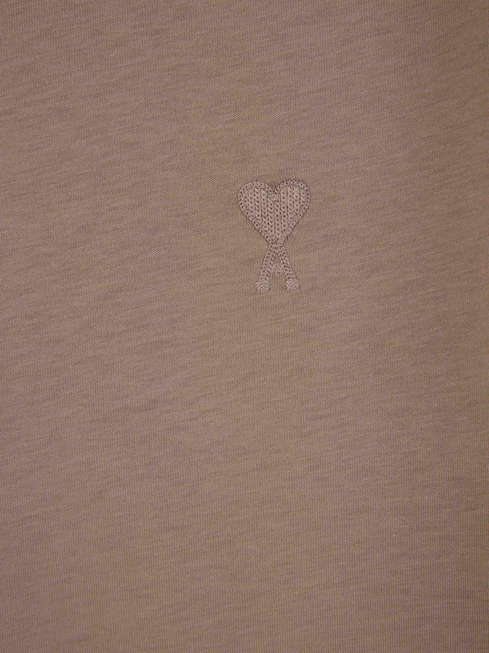 AMI Paris Embroidered Cotton T-Shirt Taupe