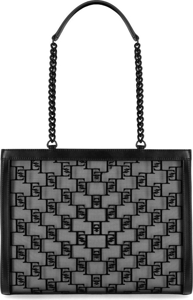 Elisabetta Franchi Black Monogram Mesh Shopping Bag Black Zwart