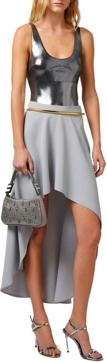 Elisabetta Franchi Pearl Grey Asymmetric Skirt With Belt Gray Grijs