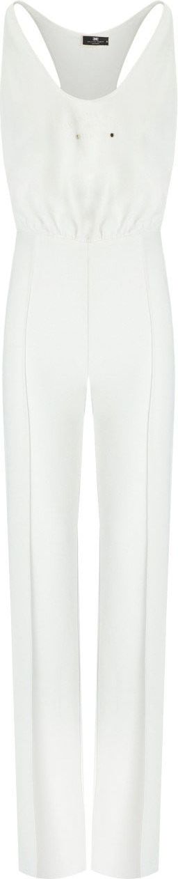 Elisabetta Franchi Ivory Jumpsuit With Embroidered Logo Beige Beige