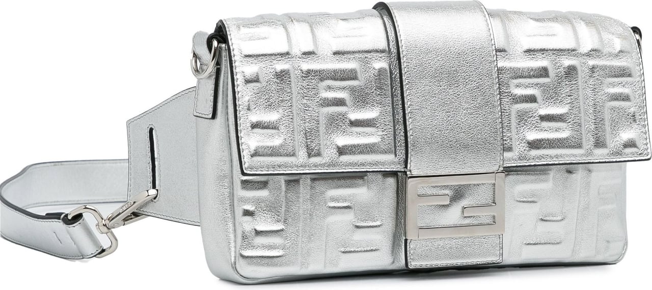 Fendi Prints On Zucca Embossed Convertible Baguette Belt Bag Zilver