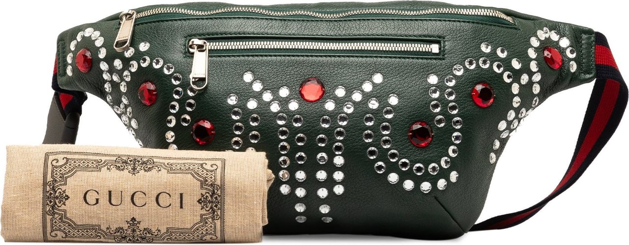 Gucci Crystal Embellished Web Belt Bag Groen