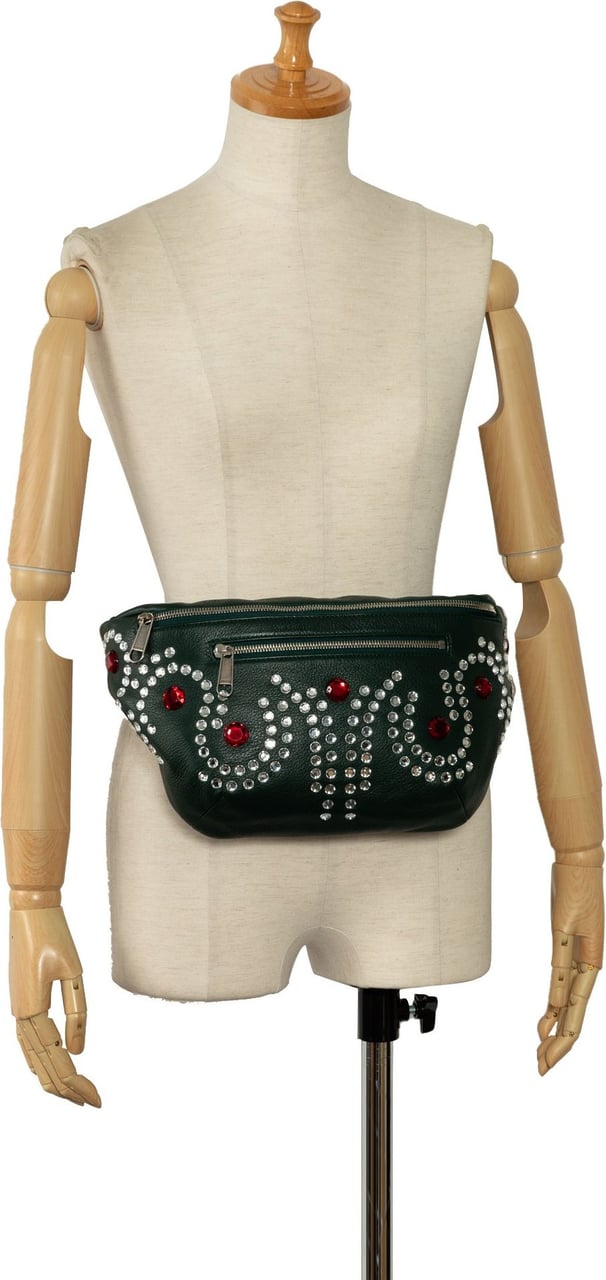 Gucci Crystal Embellished Web Belt Bag Groen