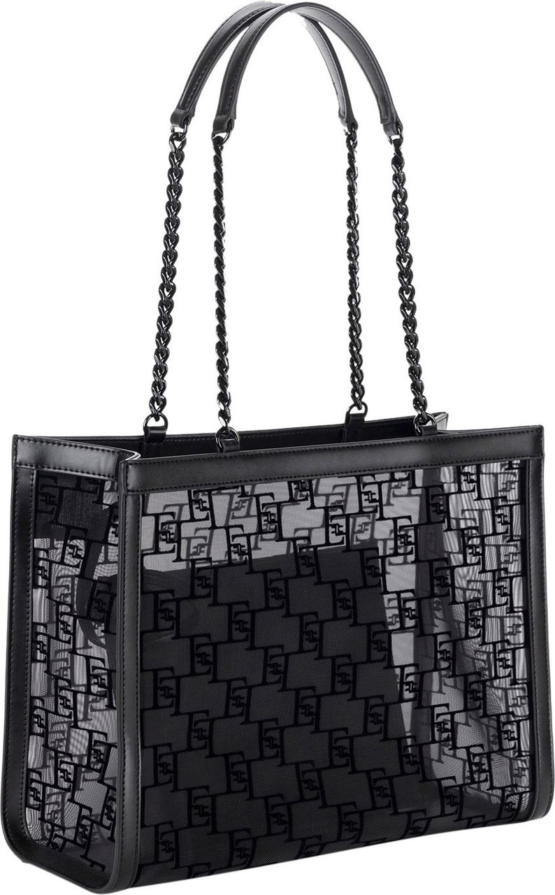 Elisabetta Franchi Black Monogram Mesh Shopping Bag Black Zwart