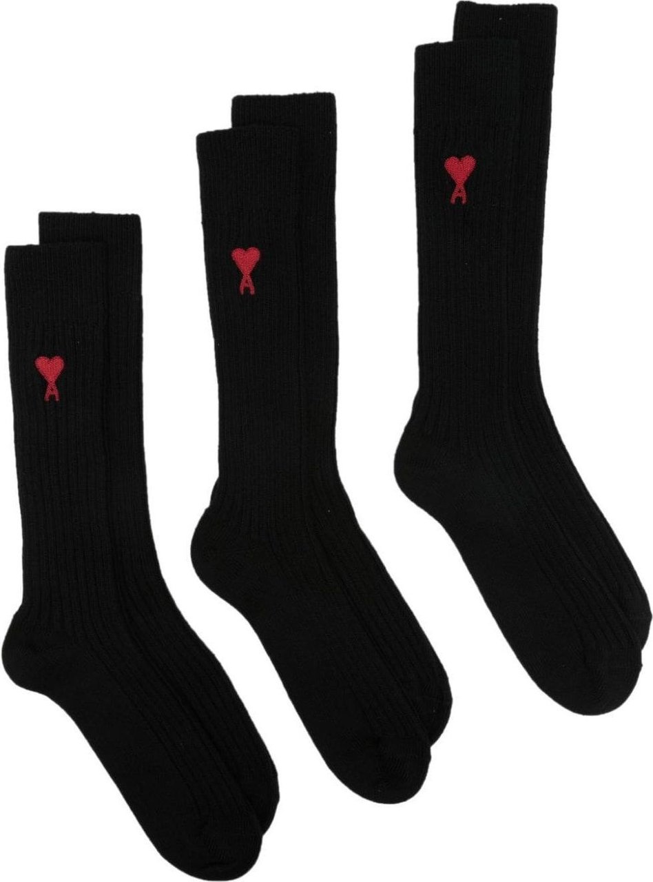 AMI Paris lot de trois paires de chaussettes a logo intarsia Zwart
