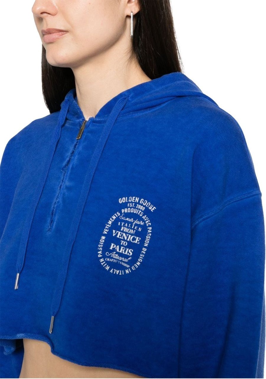 Golden Goose journey ws cropped zip up hoodie blue Blauw