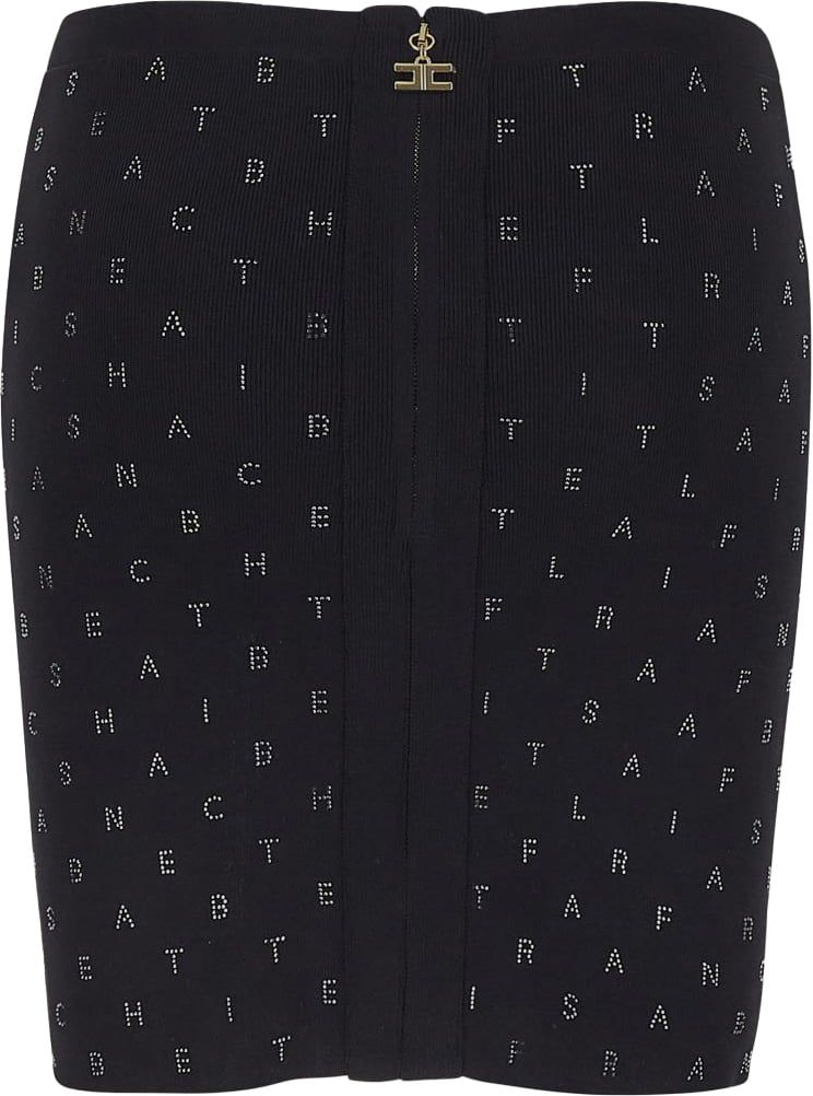 Elisabetta Franchi Black Knitted Skirt With Rhinestones Black Zwart