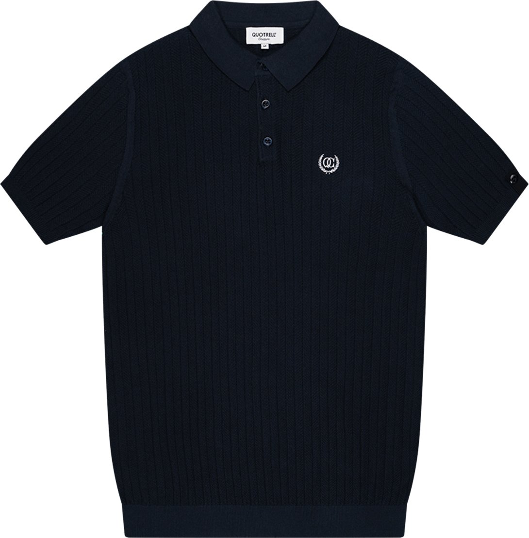 Quotrell Jay Knitted Polo | Navy/off White Blauw