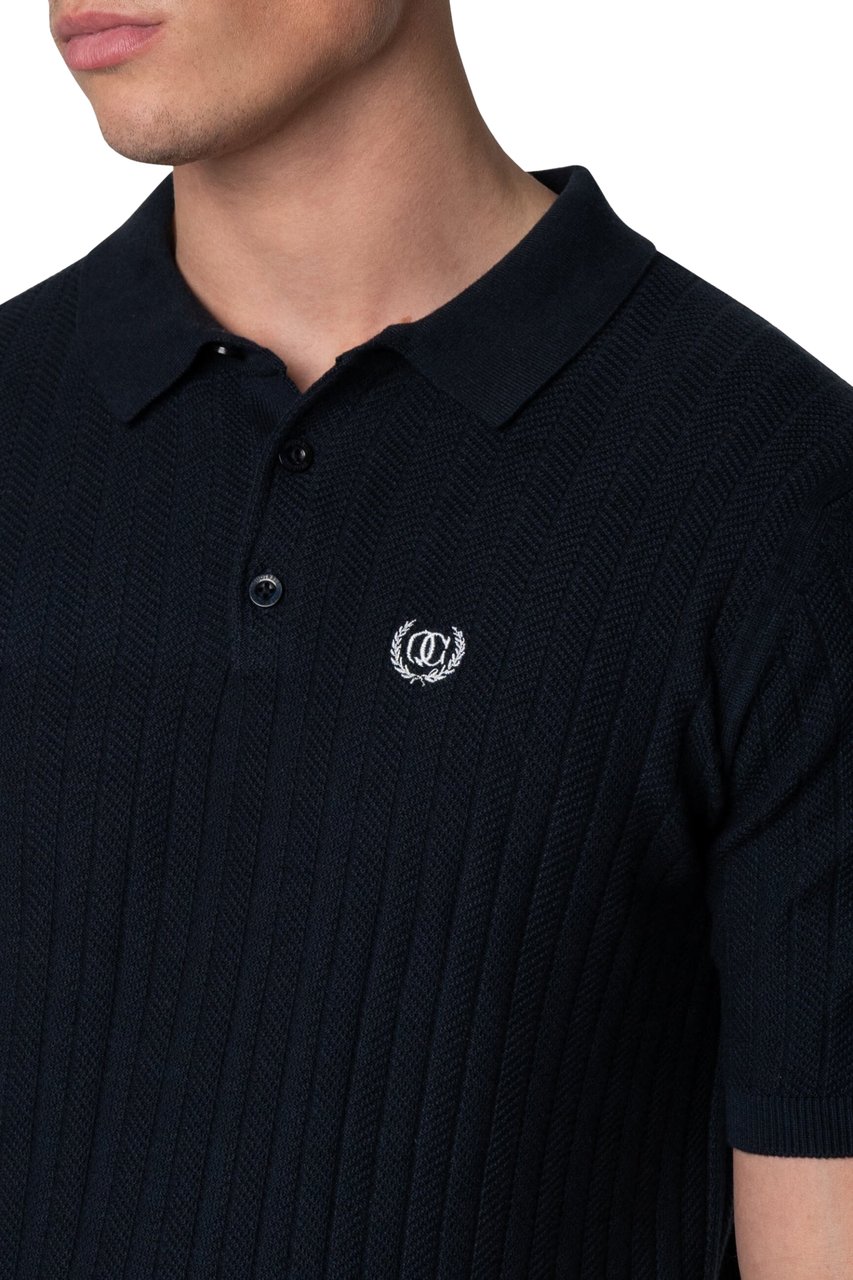 Quotrell Jay Knitted Polo | Navy/off White Blauw