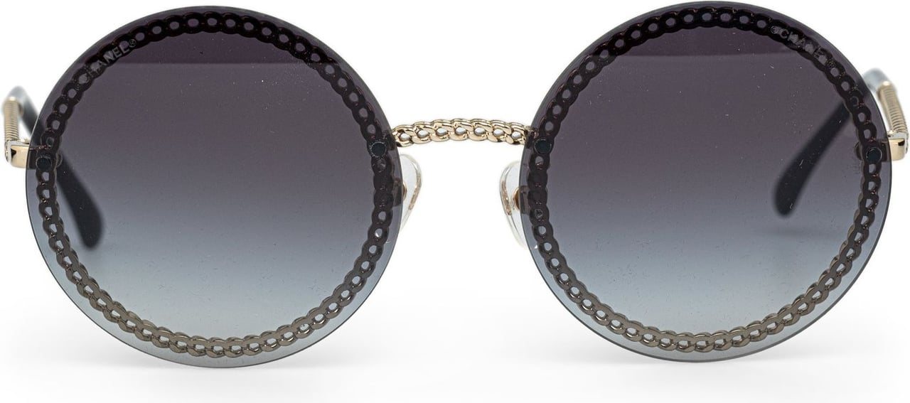 Chanel Chain-Link Accent Round Sunglasses Zwart