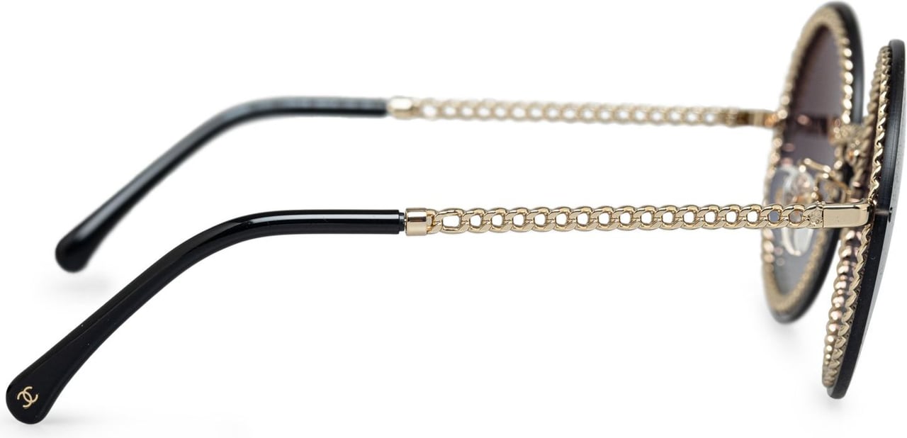 Chanel Chain-Link Accent Round Sunglasses Zwart