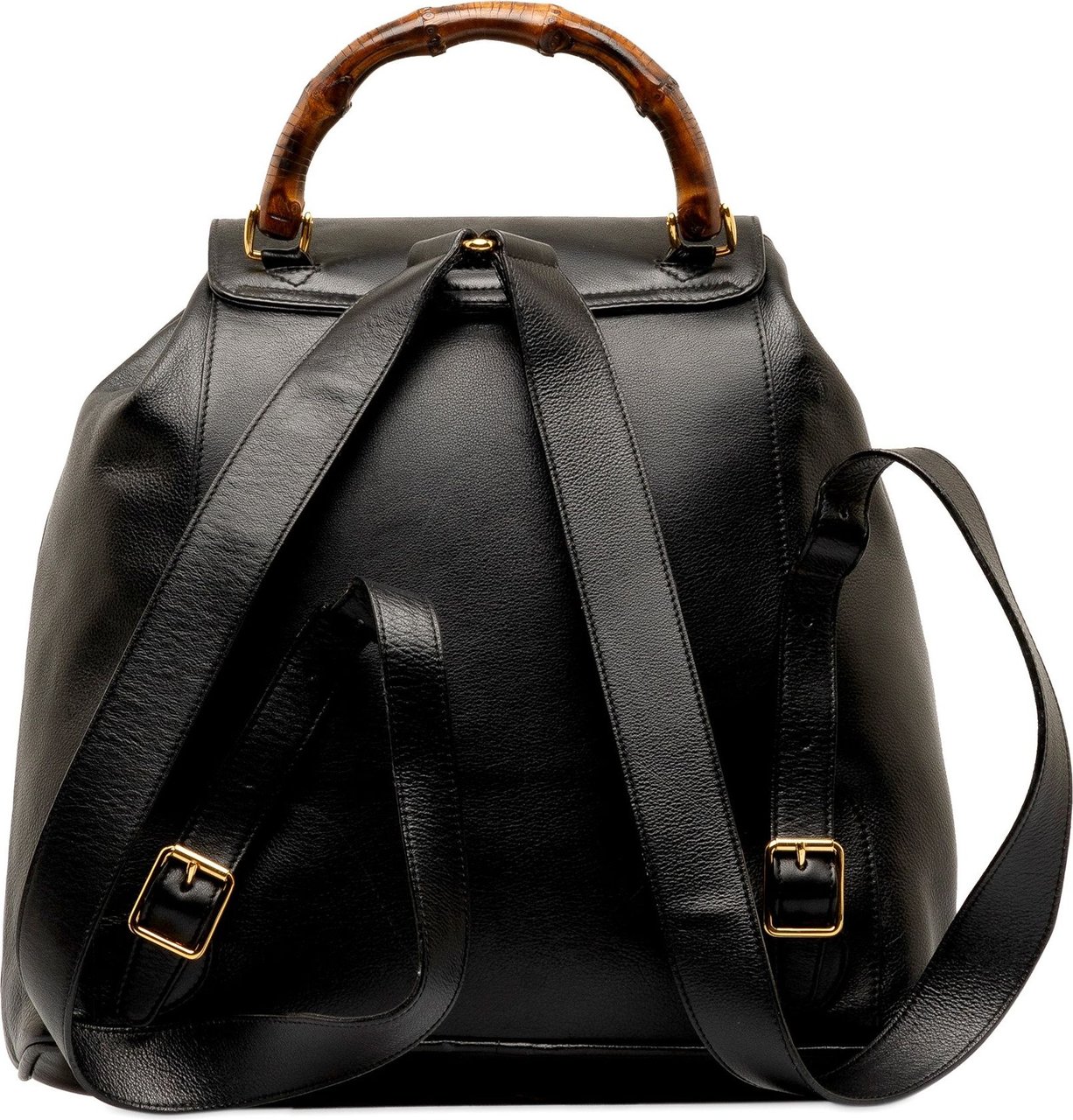 Gucci Bamboo Drawstring Leather Backpack Zwart