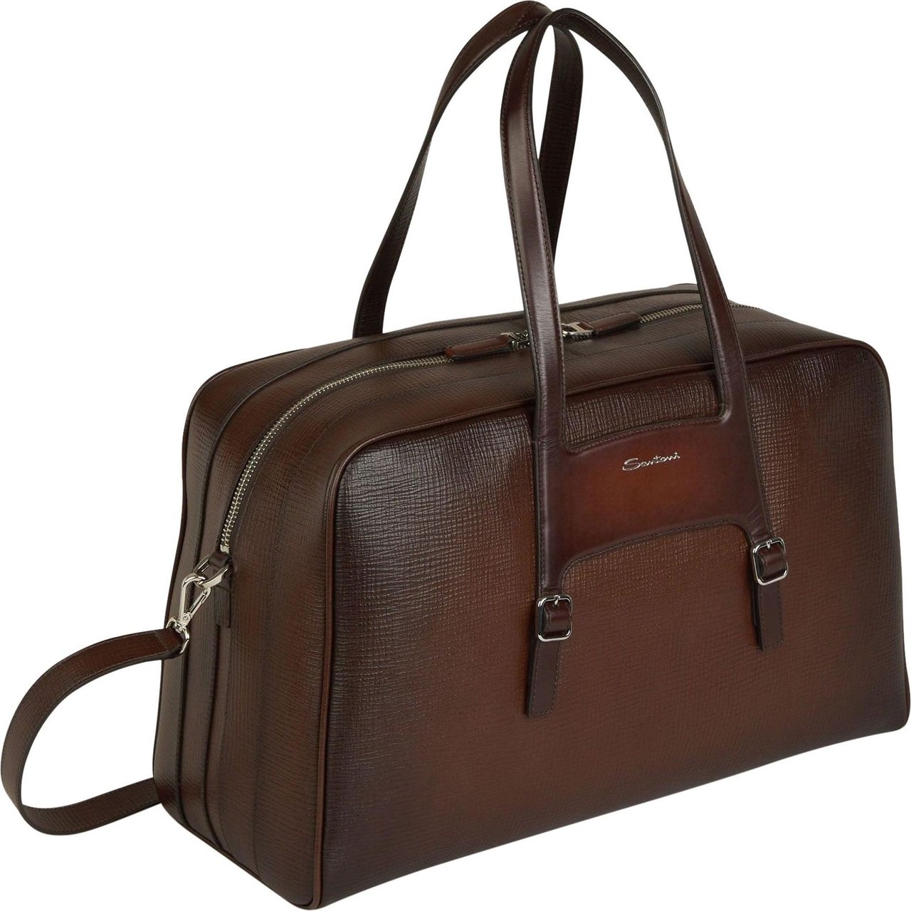 Santoni Leather Travel Bag Beige