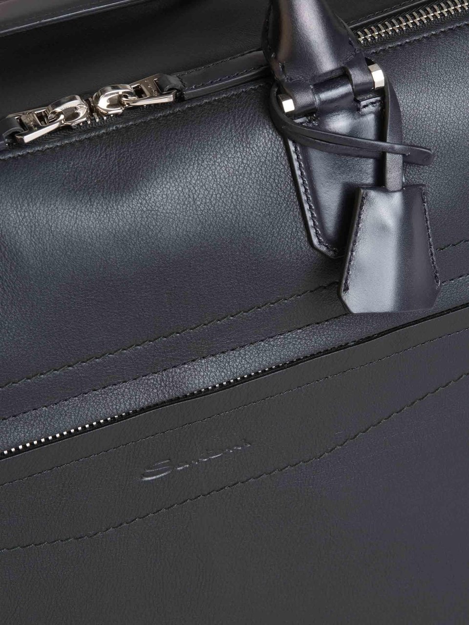 Santoni Leather Travel Bag Zwart