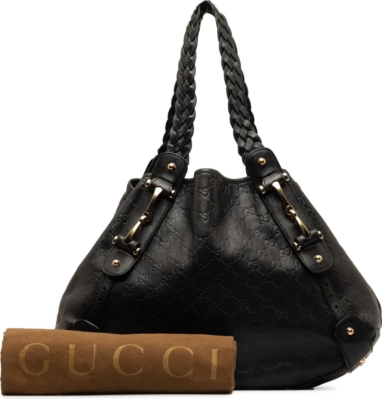 Gucci Guccissima Horsebit Pelham Shoulder Bag Zwart