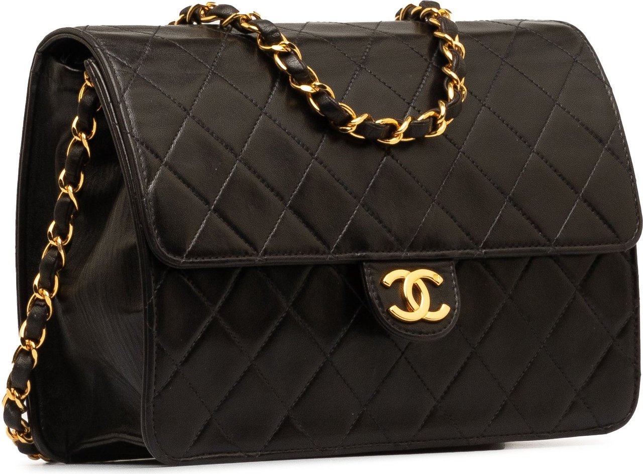 Chanel CC Quilted Lambskin Single Flap Zwart