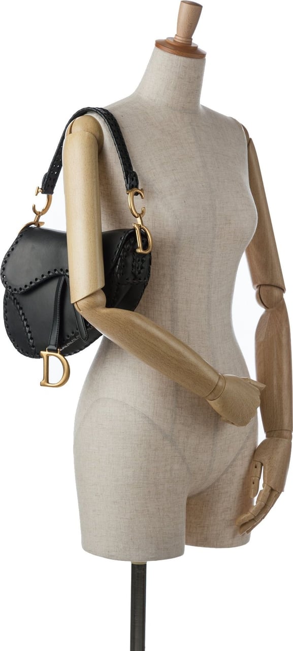 Dior Medium Braided Leather Saddle Bag Zwart