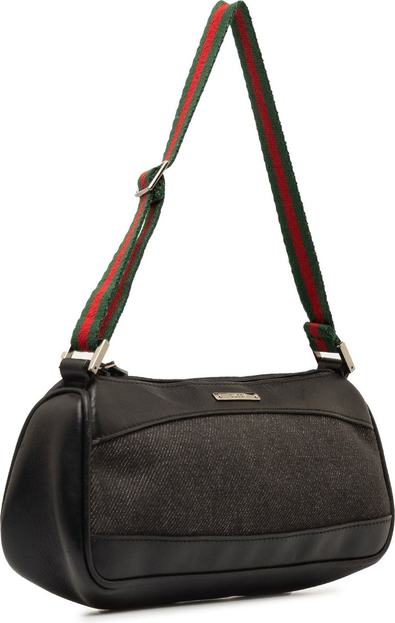 Gucci Web Denim Shoulder Bag Zwart