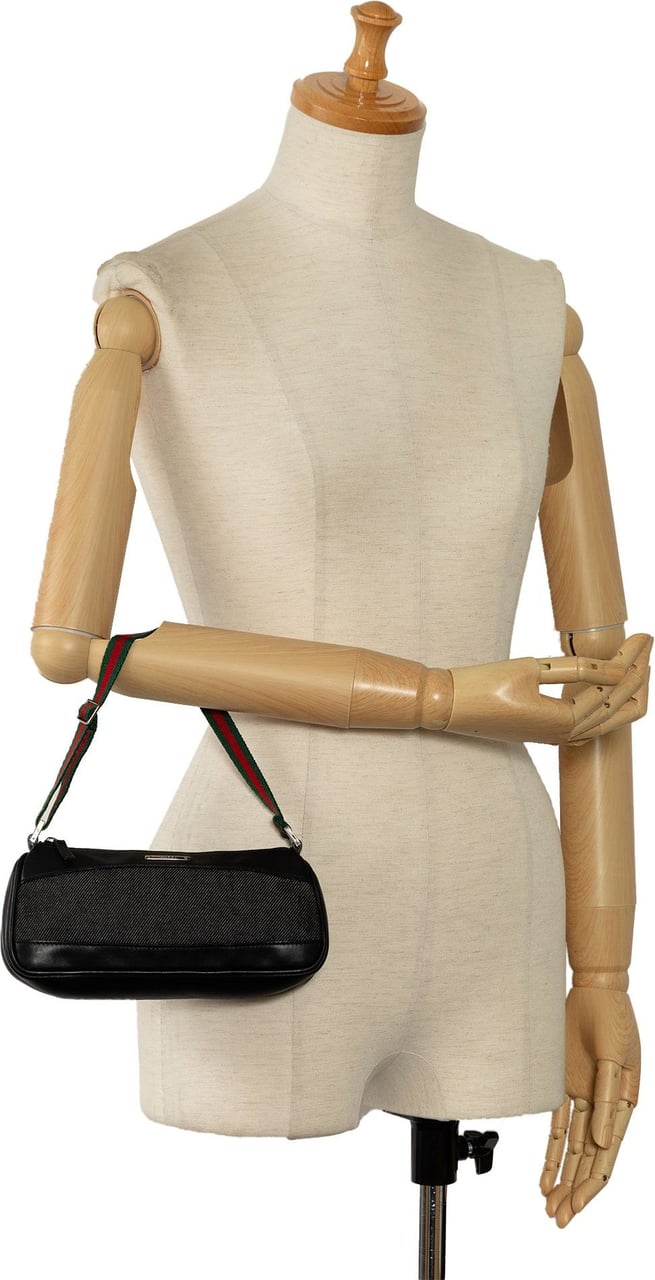Gucci Web Denim Shoulder Bag Zwart