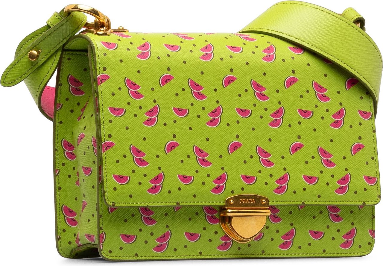 Prada Saffiano Watermelon Flap Crossbody Bag Groen