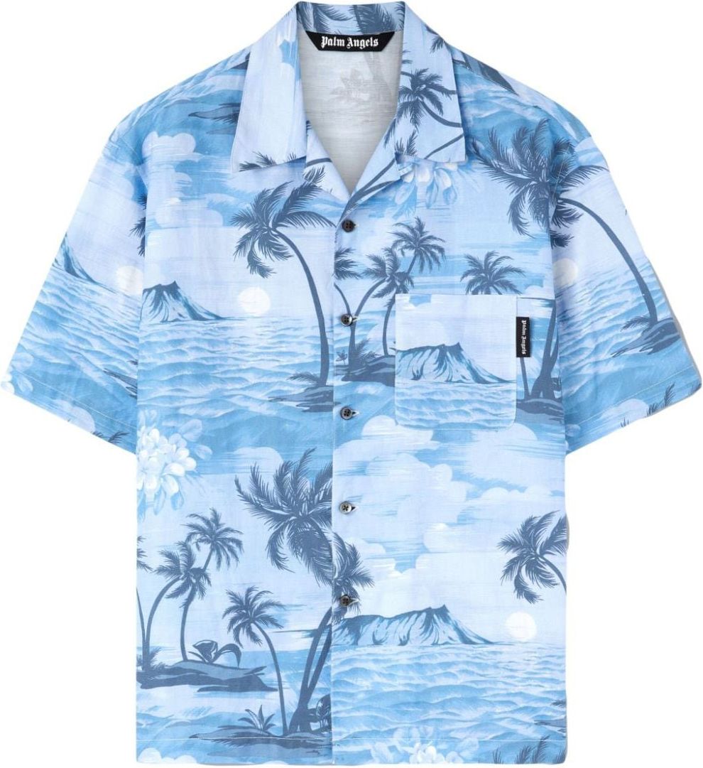 Palm Angels Heren Sunset Bowling Shirt Blauw