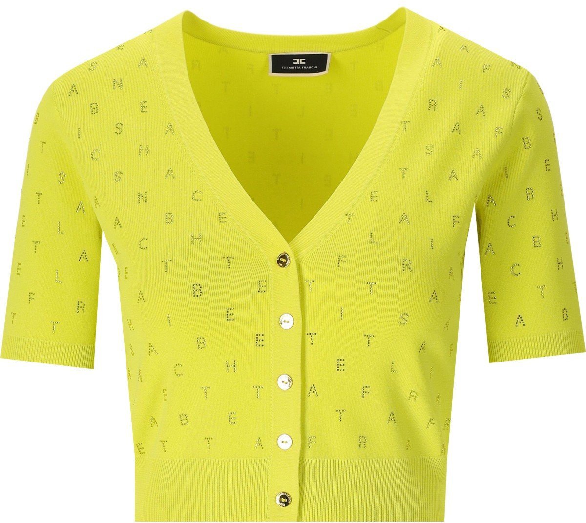 Elisabetta Franchi Cedar Cropped Cardigan With Rhinestones Yellow Geel