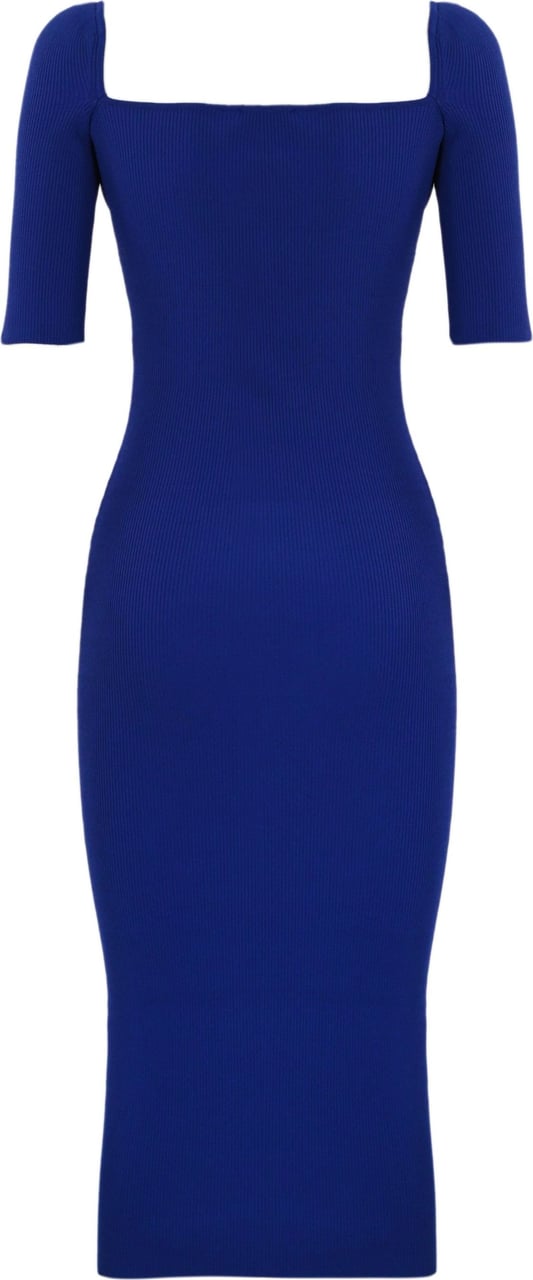 Elisabetta Franchi Indigo Blue Knitted Midi Dress Blue Blauw