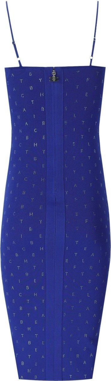 Elisabetta Franchi Indigo Blue Knitted Midi Dress With Rhinestones Blue Blauw
