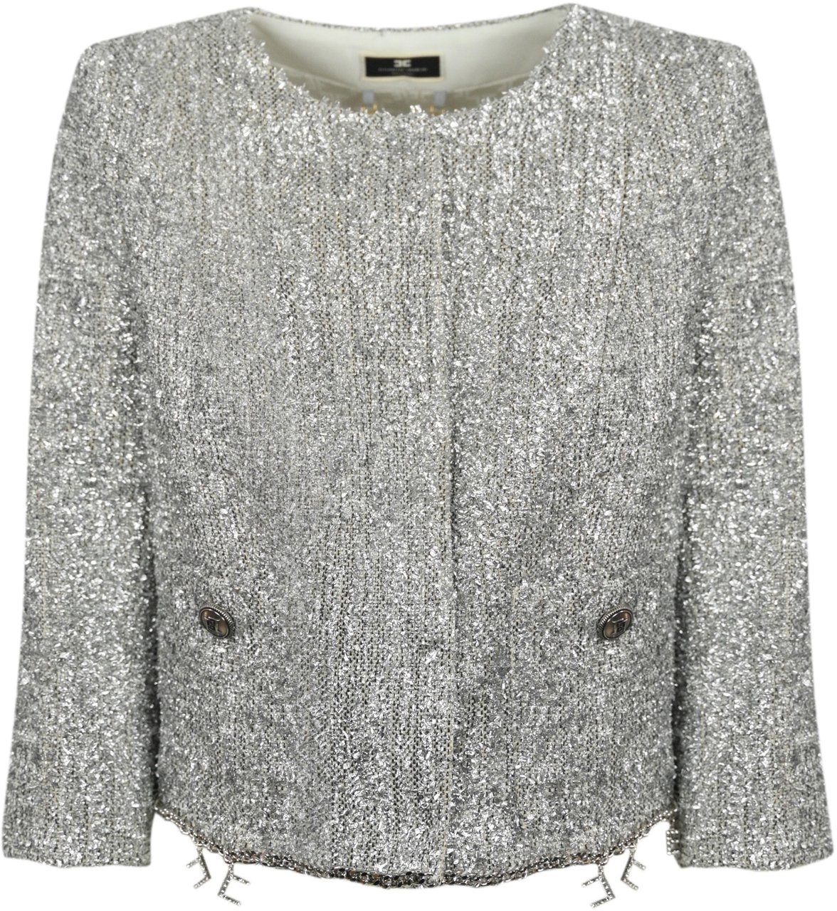 Elisabetta Franchi Silver Cropped Jacket With Charms Silver Zilver