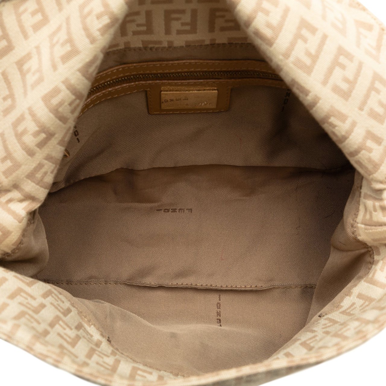 Fendi Zucchino Canvas Double Flap Shoulder Bag Bruin