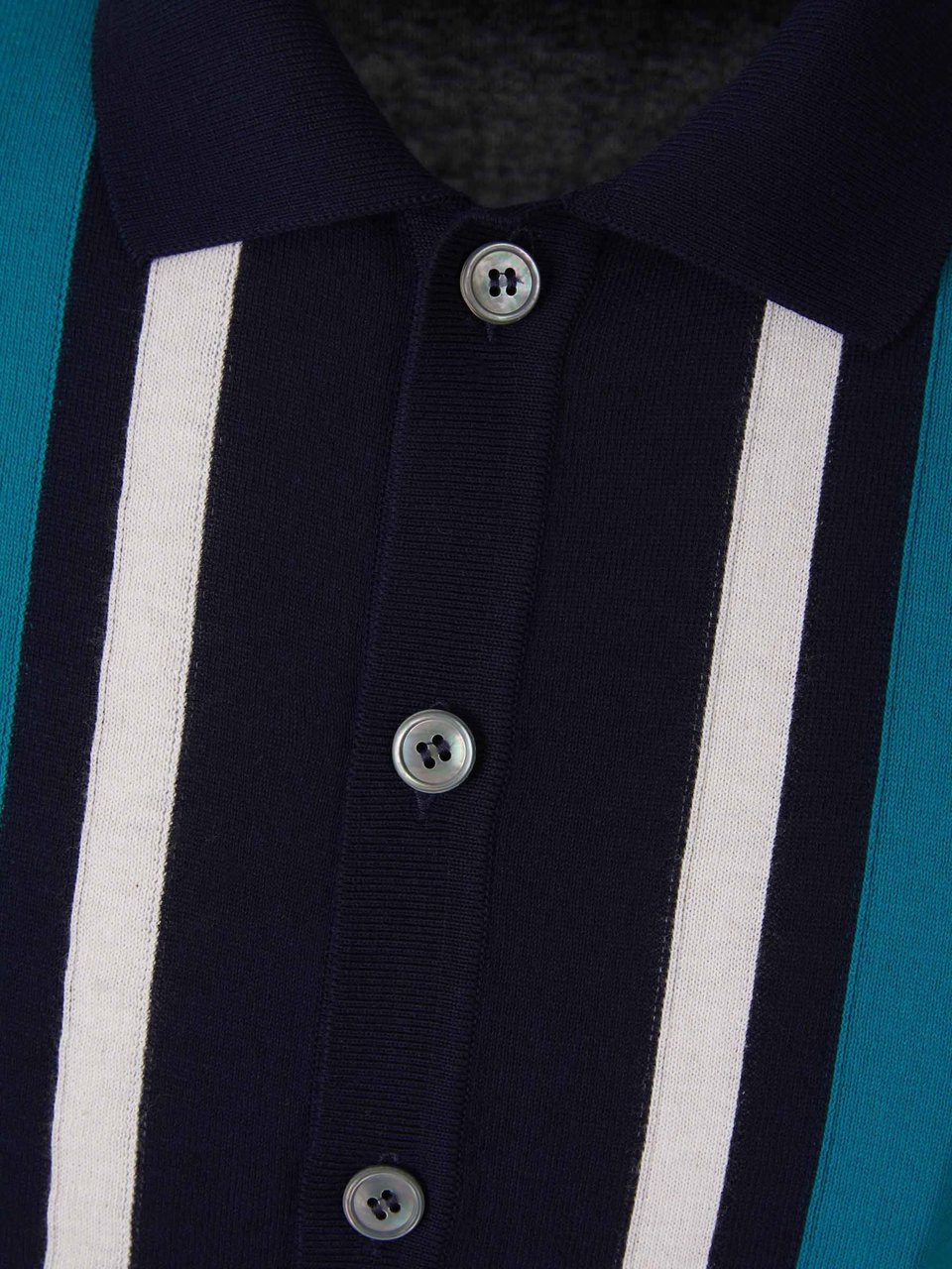 Gran Sasso Striped Motif Button Polo Shirt Blauw