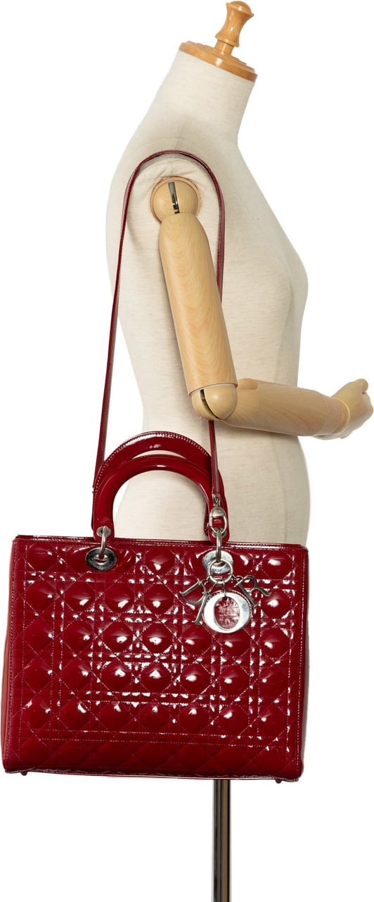 Dior Large Patent Cannage Lady Dior Rood