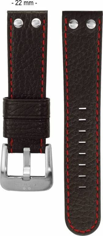 TW Steel TWB28 22mm leren horlogeband zwart met rode stiksels Divers