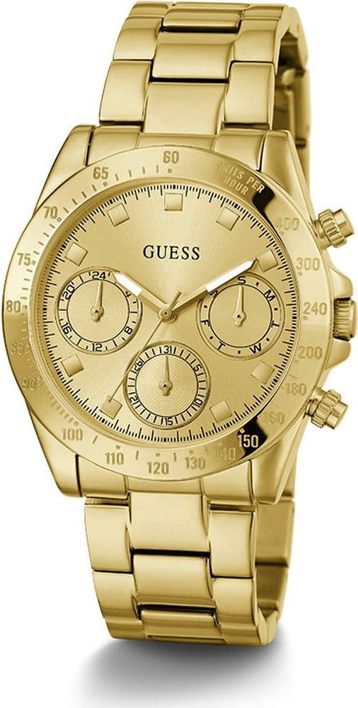 Guess Guess Dames Horloge GW00314L2 Staal met Geelgouden Plating Quartz Chronograaf met Gouden Wijzerplaat Divers