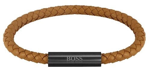 Hugo Boss BOSS Heren Armband HBJ1580153 Leer Camel Bruin met Zwarte Sluiting Divers