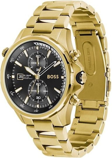 Hugo Boss BOSS Horloge Heren HB1513932 Staal Goudkleurig Chronograaf met Zwarte Wijzerplaat Divers
