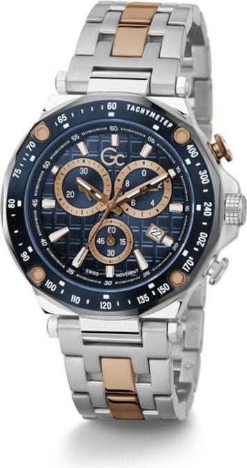 GC GC Heren Horloge Y81003G7MF Staal Bi-color Swiss Made Quartz Chronograaf met Blauww Wijzerplaat Divers