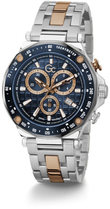 GC GC Heren Horloge Y81003G7MF Staal Bi-color Swiss Made Quartz Chronograaf met Blauww Wijzerplaat Divers