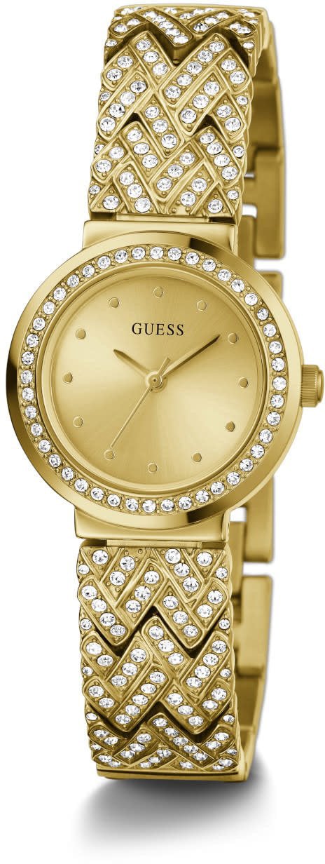 Guess Guess Dames Horloge GW0476L2 Staal met Geelgouden Plating Quartz en Geelgouden Wijzerplaat met Zirkonia Divers