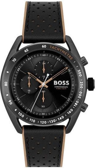 Hugo Boss BOSS Horloge Heren HB1514022 Staal met PVD Chronograaf met Leren Zwarte Horlogeband Divers